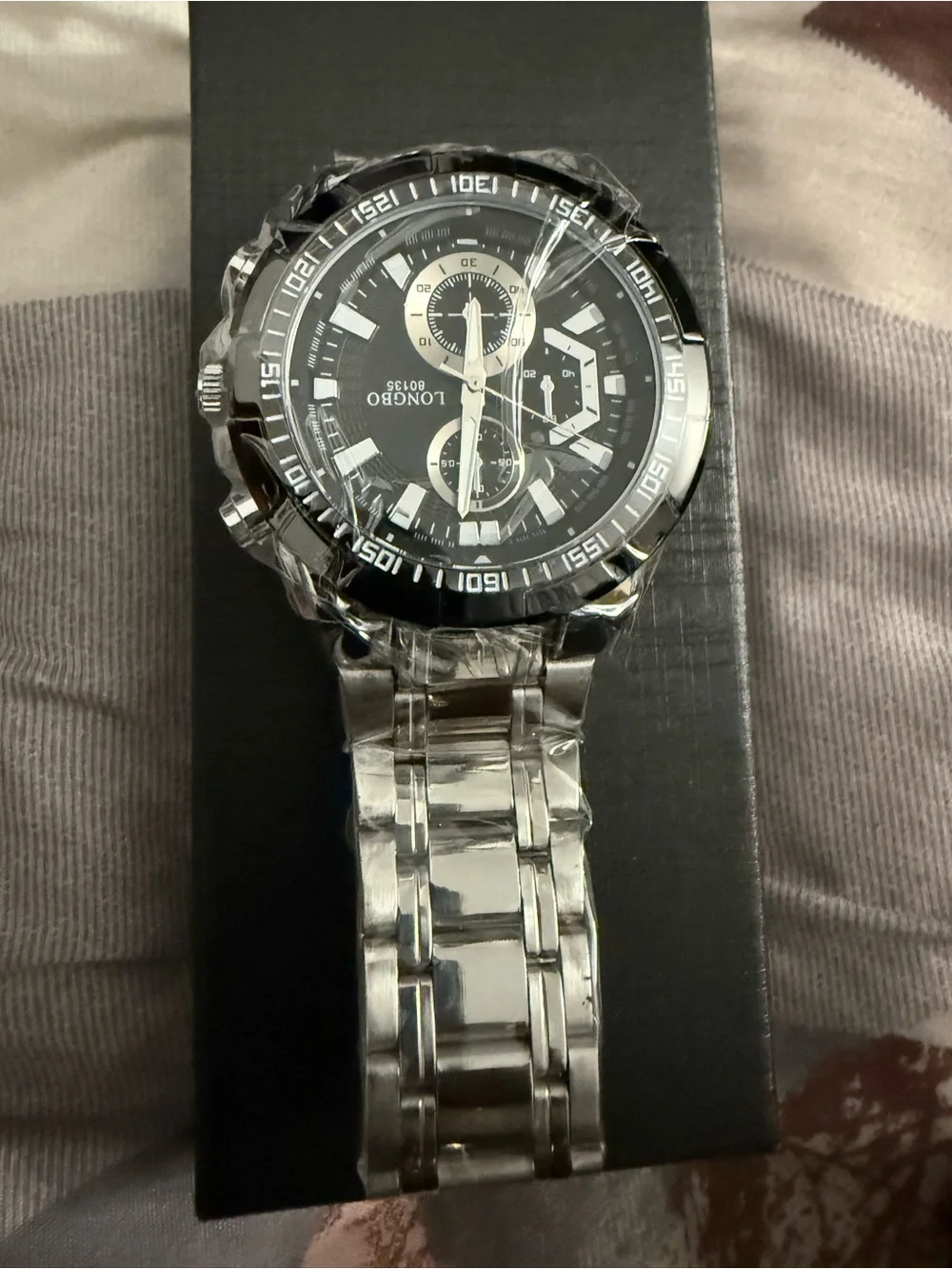 LONGBO Men's Silver Stainless Steel Watch with Black Dial